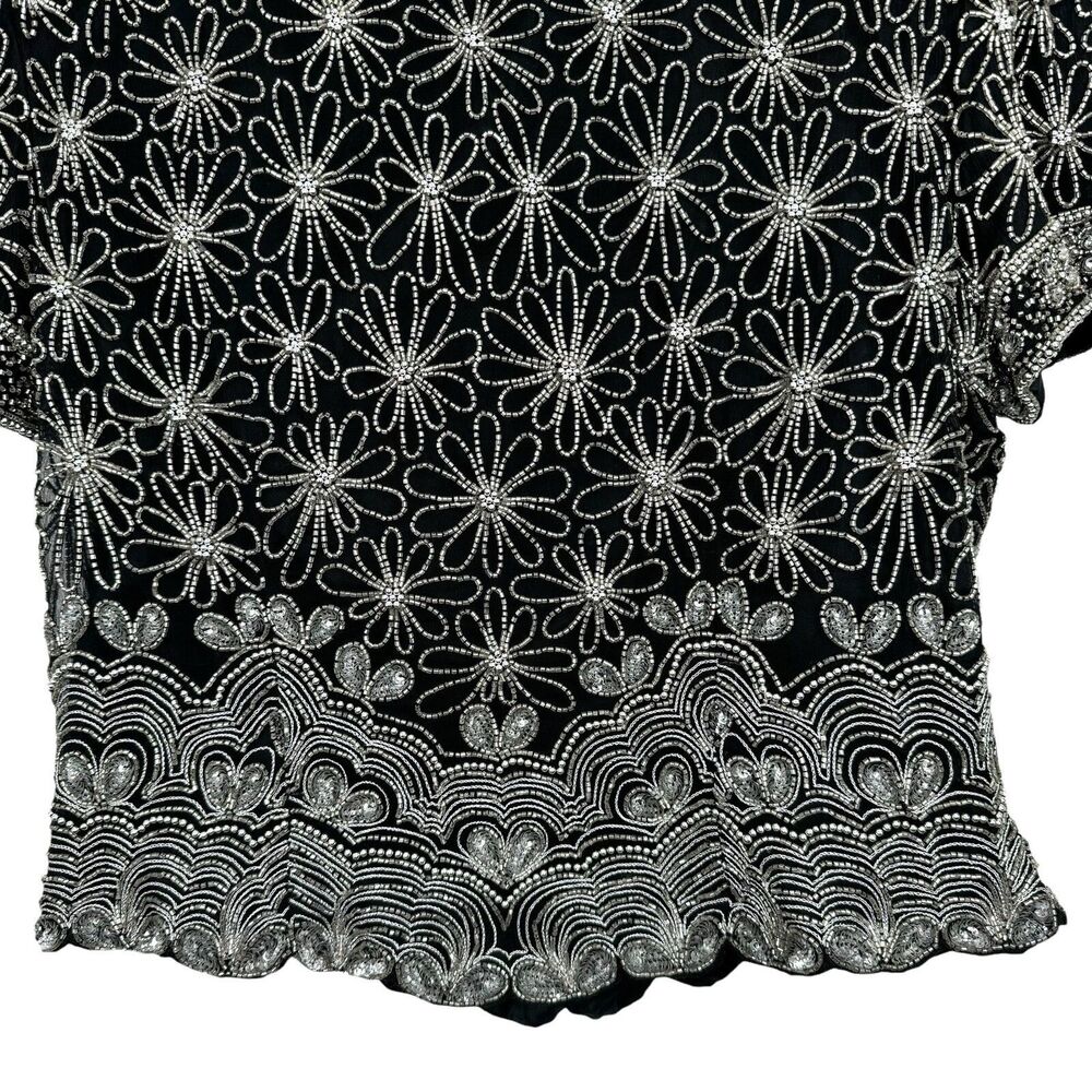 Vintage Papell Boutique Evening Blouse PL Black‎ Mother of the Bride Beaded Glam - Picture 6 of 14